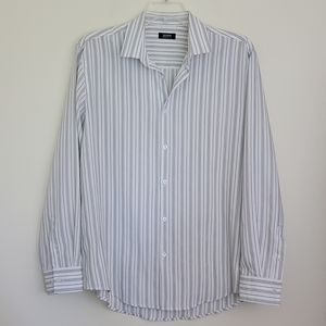 Alfani White w/ Black & Gray Stripes Shirt L